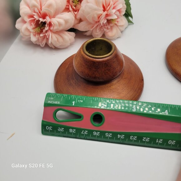 Vintage Pair Wood Turned Candleholders MCM Small Candlesticks - Picture 12 of 14